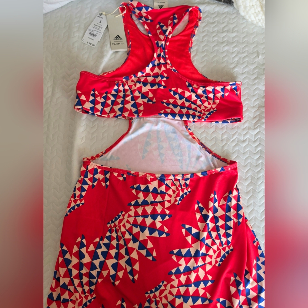 Adidas And Farm Rio Red Geometric Cutout Dress NWT - Picture 6 of 6
